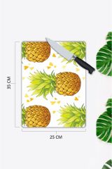 Ananas Desenli Cam Kesme Tahtası 25 x 35 cm