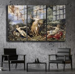 Ünlü Ressamlar ve Yapıtları Modern Yaşam Alanları İçin 3'lü Dikey Cam Tablo 195