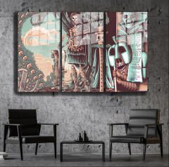 Ünlü Ressamlar ve Yapıtları Modern Yaşam Alanları İçin 3'lü Dikey Cam Tablo 197