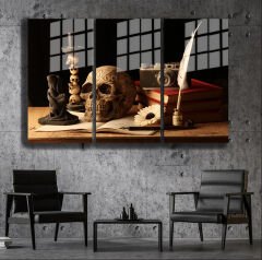 Ünlü Ressamlar ve Yapıtları Modern Yaşam Alanları İçin 3'lü Dikey Cam Tablo 201
