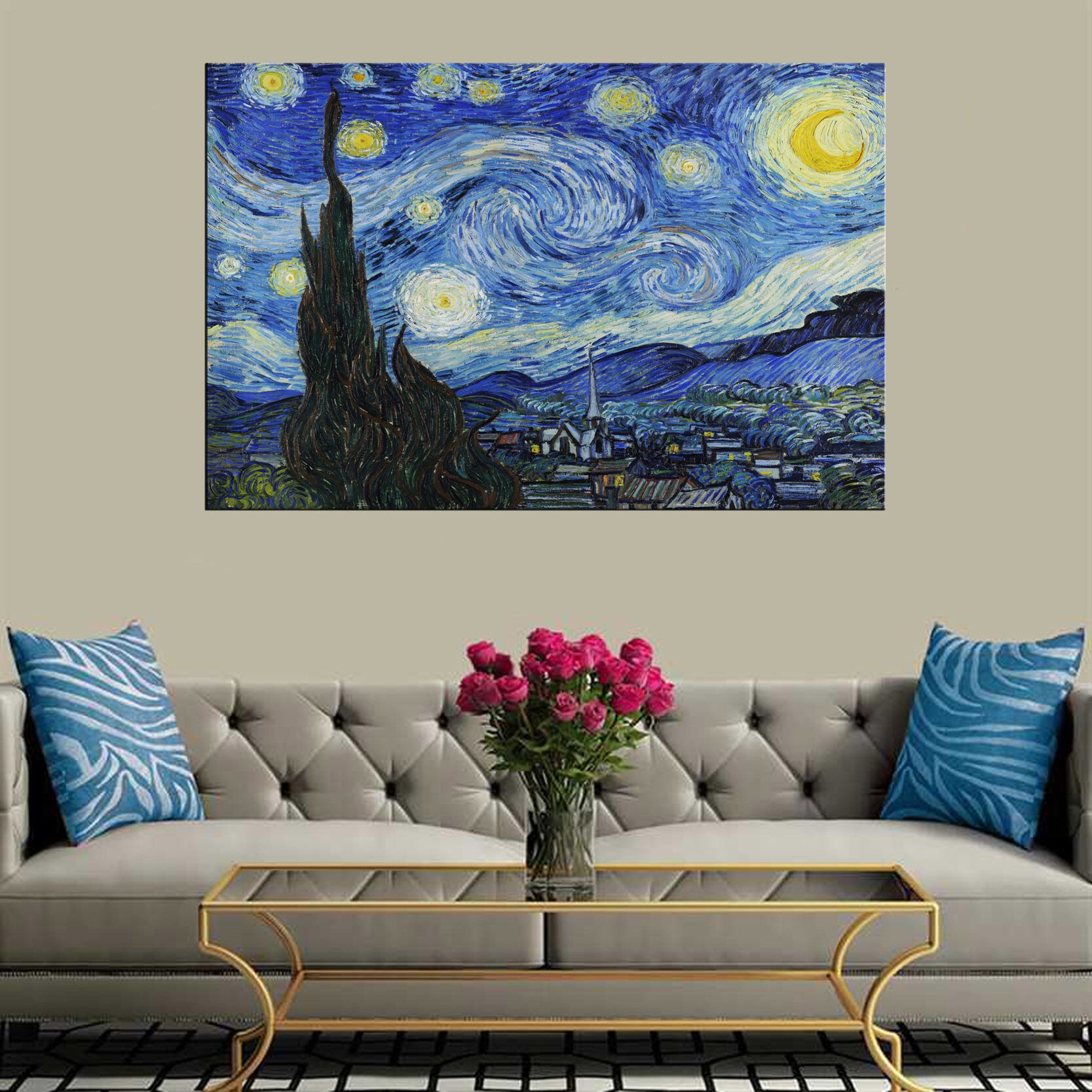 Dekoratif Baskı Van Gogh Yıldızlı Gece Kanvas Tablo