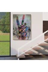 Bansky El Hareketi Kanvas Tablo, Graffiti Zafer İşareti Sokak Sanatı Tablo-5309