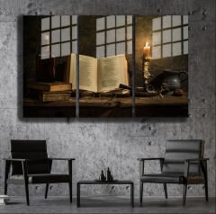 Ünlü Ressamlar ve Yapıtları Modern Yaşam Alanları İçin 3'lü Dikey Cam Tablo 213
