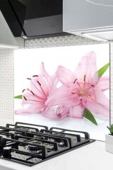 Cam Ocak Arkası Koruyucu Ankastre Arkası Koruyucu | Pembe Çiçek