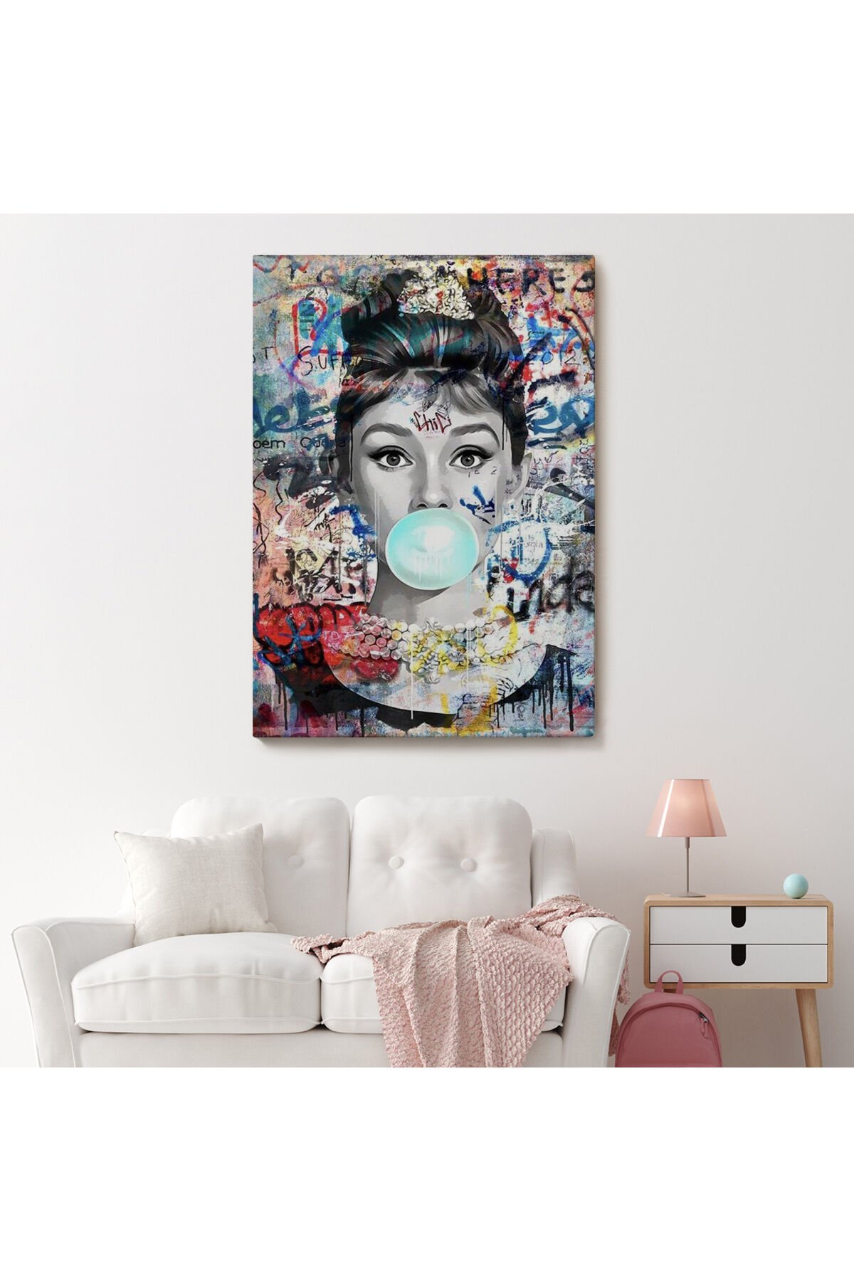 Audrey Hepburn Banksy Style Duvar Sanatı Ciklet Posteri, Hepburn Kanvas Tablo-5319
