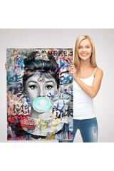Audrey Hepburn Banksy Style Duvar Sanatı Ciklet Posteri, Hepburn Kanvas Tablo-5319