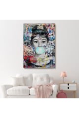 Audrey Hepburn Banksy Style Duvar Sanatı Ciklet Posteri, Hepburn Kanvas Tablo-5319