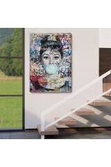 Audrey Hepburn Banksy Style Duvar Sanatı Ciklet Posteri, Hepburn Kanvas Tablo-5319