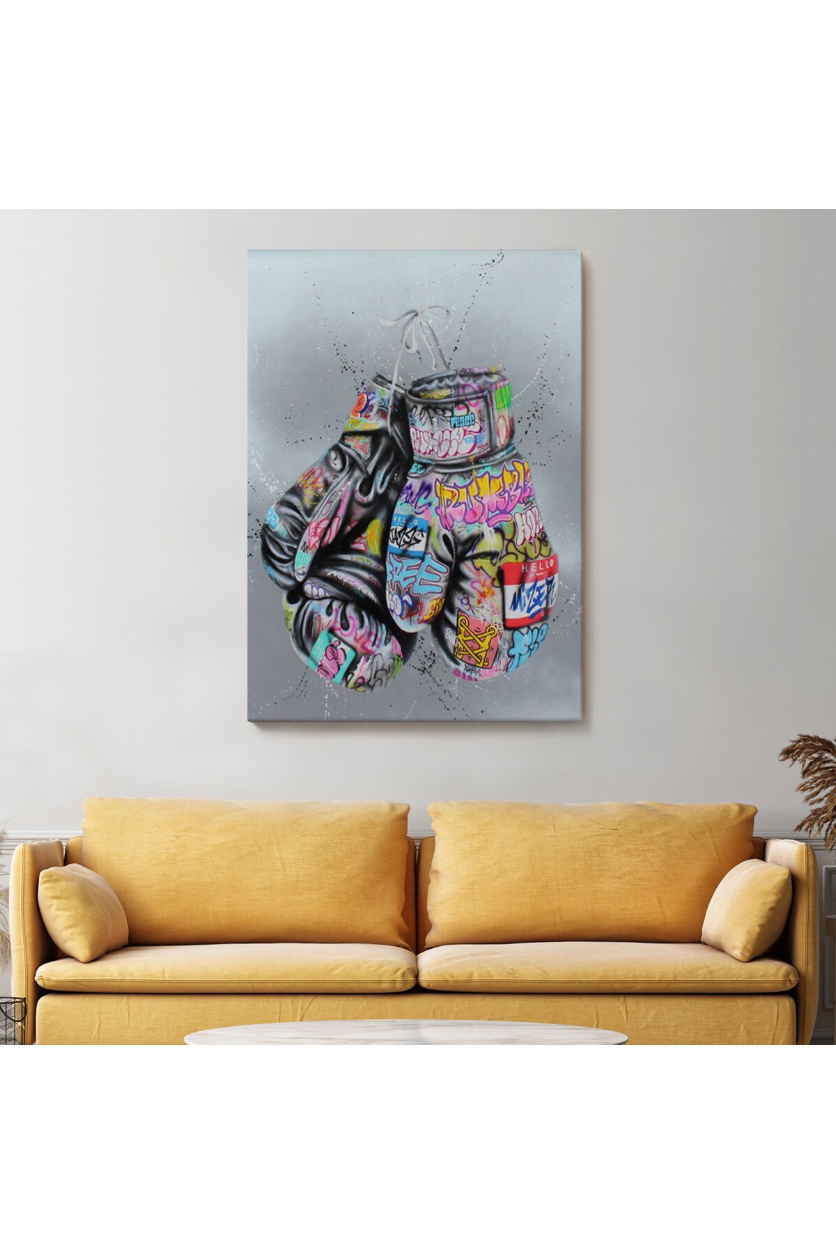 Boks Eldivenleri Kanvas Tablo, Renkli Banksy Sokak Graffiti Kanvas Tablo-5320