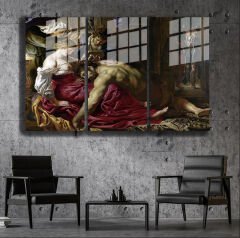 Ünlü Ressamlar ve Yapıtları Modern Yaşam Alanları İçin 3'lü Dikey Cam Tablo 227
