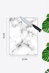 Beyaz Mermer Görünümlü  Cam Kesme Tahtası   cm 25 x 35 cm