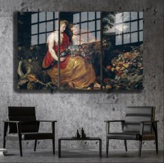 Ünlü Ressamlar ve Yapıtları Modern Yaşam Alanları İçin 3'lü Dikey Cam Tablo 235