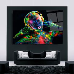 Neon Kadın Cam Tablo Özel Tasarım Ofis, Mutfak Çocuk Odası, Salon Dekorasyon