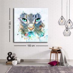 Dekoratif Baskı illüstrasyon Cat Face Kare Kanvas Tablo