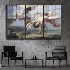 Ünlü Ressamlar ve Yapıtları Modern Yaşam Alanları İçin 3'lü Dikey Cam Tablo 239