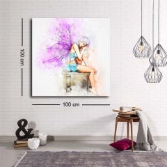 Dekoratif Baskı illüstrasyon Angel Woman Kare Kanvas Tablo