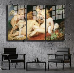 Ünlü Ressamlar ve Yapıtları Modern Yaşam Alanları İçin 3'lü Dikey Cam Tablo 243