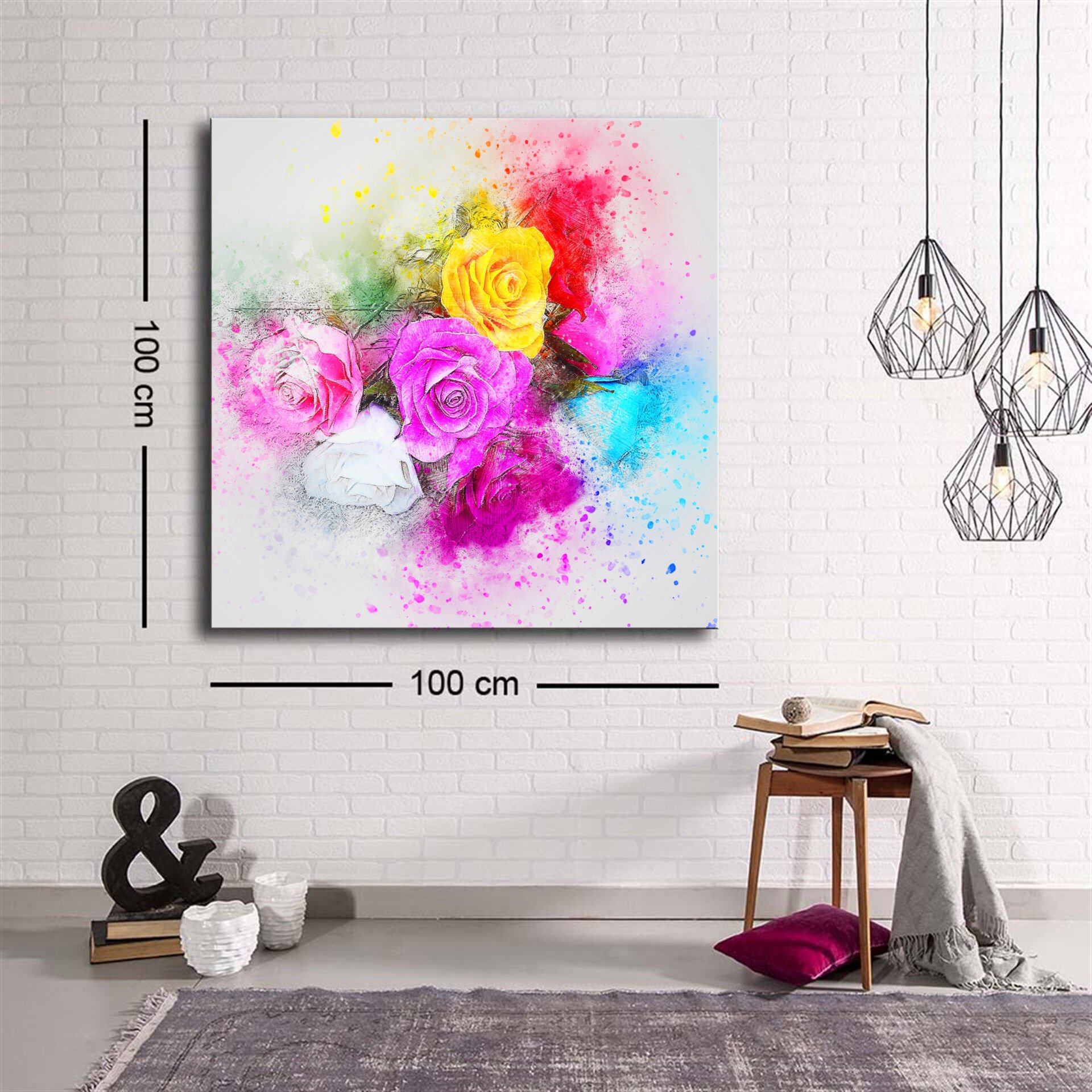 Dekoratif Baskı illüstrasyon Flowers Kare Kanvas Tablo