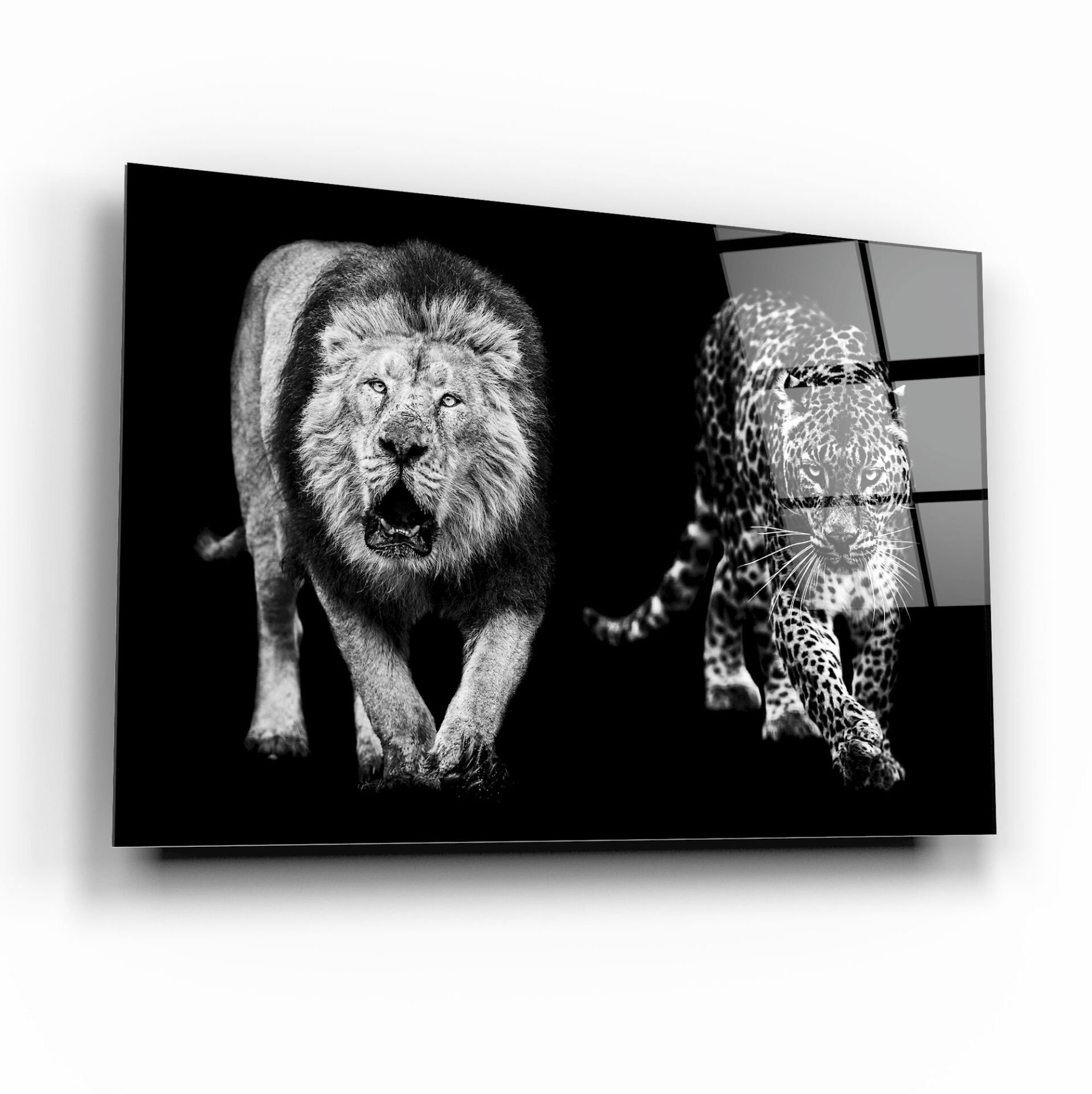 Aslan ve Leopar Cam Tablo Özel Tasarım Ofis, Mutfak Çocuk Odası, Salon Dekorasyon