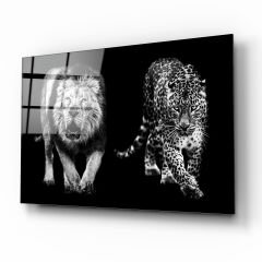 Aslan ve Leopar Cam Tablo Özel Tasarım Ofis, Mutfak Çocuk Odası, Salon Dekorasyon