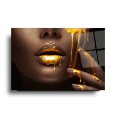 Gold Kadın Dudağı Cam Tablo Özel Tasarım Ofis, Mutfak Çocuk Odası, Salon Dekorasyon