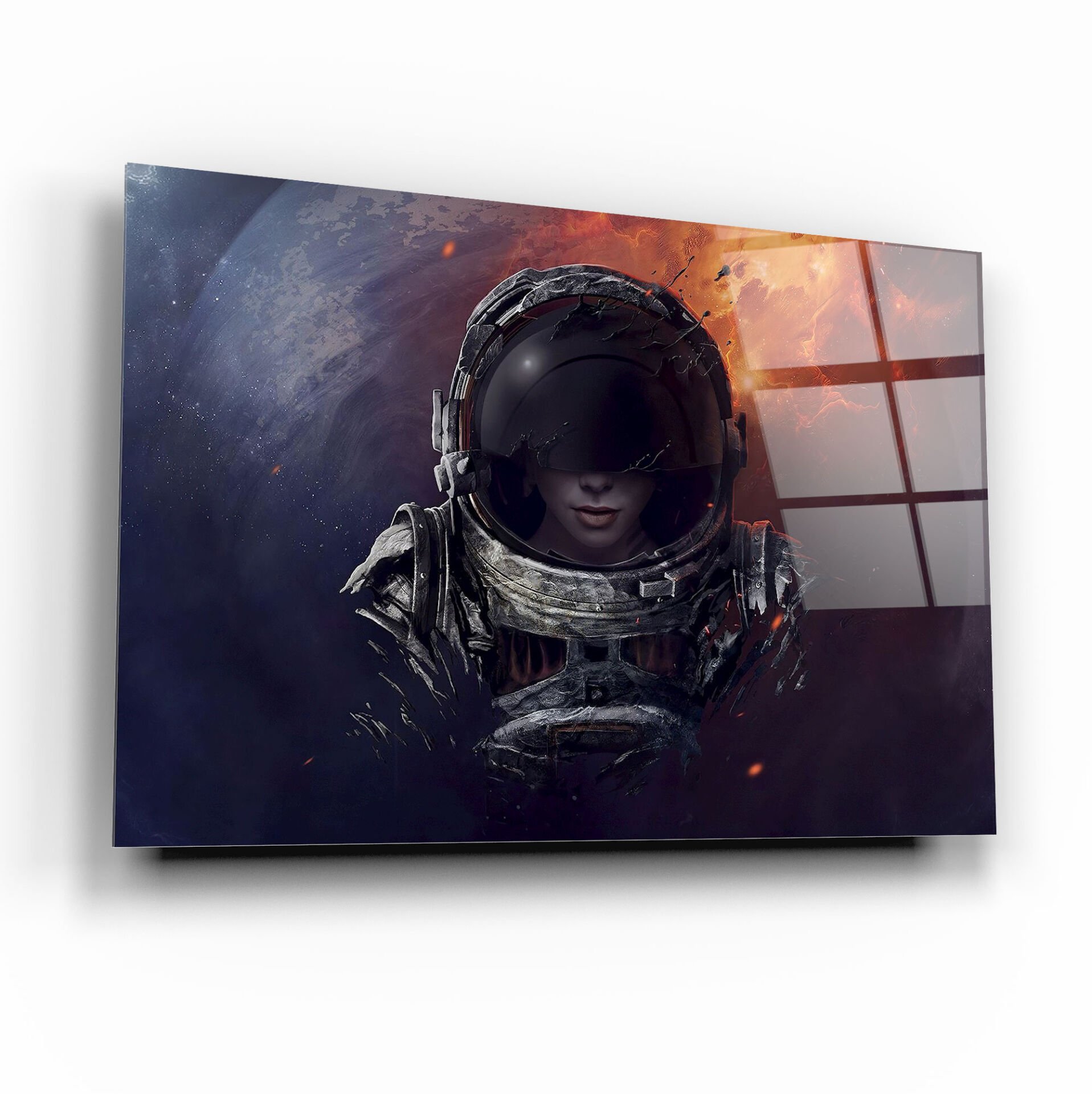 Kadın Astronot Cam Tablo Özel Tasarım Ofis, Mutfak Çocuk Odası, Salon Dekorasyon