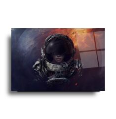 Kadın Astronot Cam Tablo Özel Tasarım Ofis, Mutfak Çocuk Odası, Salon Dekorasyon
