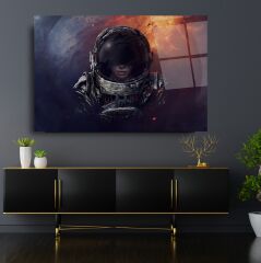 Kadın Astronot Cam Tablo Özel Tasarım Ofis, Mutfak Çocuk Odası, Salon Dekorasyon