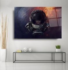 Kadın Astronot Cam Tablo Özel Tasarım Ofis, Mutfak Çocuk Odası, Salon Dekorasyon