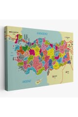 Türkiye Haritası Kanvas Tablo İl ve İlçeli Ayrıntılı Eğitici Komşulu Tablo 2996