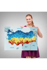 Türkiye Haritası Kanvas Tablo İl ve İlçeli Ayrıntılı Eğitici Komşulu Tablo 2998