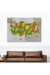 Türkiye Haritası Kanvas Tablo İl ve İlçeli Ayrıntılı Eğitici Komşulu Tablo 2999