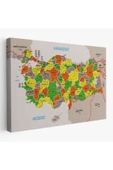 Türkiye Haritası Kanvas Tablo İl ve İlçeli Ayrıntılı Eğitici Komşulu Tablo 2999