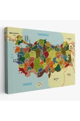 Türkiye Haritası Kanvas Tablo İl ve İlçeli Ayrıntılı Eğitici Komşulu Tablo 3000