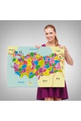 Türkiye Haritası Kanvas Tablo İl ve İlçeli Ayrıntılı Eğitici Komşulu Tablo 3001