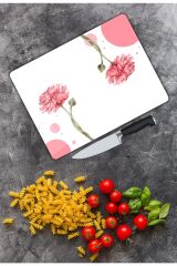 Pembe Çiçek Cam Kesme Tahtası  25 x 35 cm
