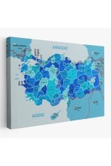 Türkiye Haritası Kanvas Tablo İl ve İlçeli Ayrıntılı Eğitici Komşulu Tablo 3002