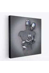 Modern Duvar Dekoru, Romantik Beden, Aşk Sanatı, 3D Efektli Gümüş Kanvas Tablo-5358