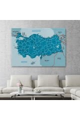 Türkiye Haritası Kanvas Tablo İl ve İlçeli Ayrıntılı Eğitici Komşulu Tablo 3003