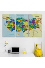 Türkiye Haritası Kanvas Tablo İl ve İlçeli Ayrıntılı Eğitici Komşulu Tablo 3004