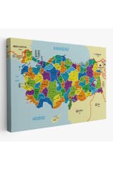 Türkiye Haritası Kanvas Tablo İl ve İlçeli Ayrıntılı Eğitici Komşulu Tablo 3004