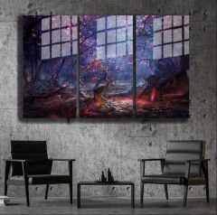 Ünlü Ressamlar ve Yapıtları Modern Yaşam Alanları İçin 3'lü Dikey Cam Tablo 264