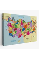 Türkiye Haritası Kanvas Tablo İl ve İlçeli Ayrıntılı Eğitici Komşulu Tablo 3008