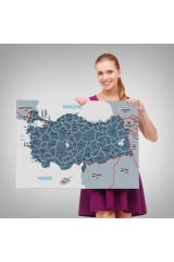 Türkiye Haritası Kanvas Tablo İl ve İlçeli Ayrıntılı Eğitici Komşulu Tablo 3009