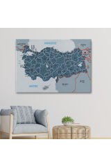 Türkiye Haritası Kanvas Tablo İl ve İlçeli Ayrıntılı Eğitici Komşulu Tablo 3009