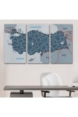 Türkiye Haritası Kanvas Tablo İl ve İlçeli Ayrıntılı Eğitici Komşulu Tablo 3009