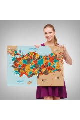 Türkiye Haritası Kanvas Tablo İl ve İlçeli Ayrıntılı Eğitici Komşulu Tablo 3010