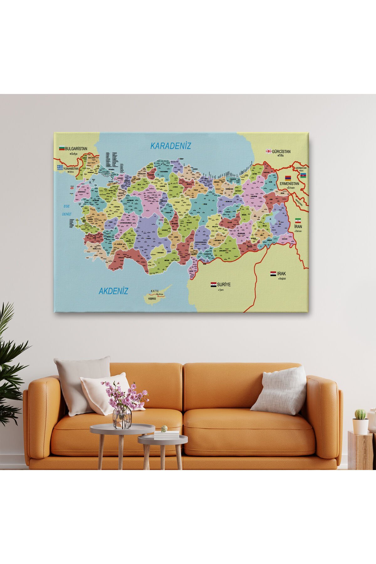 Türkiye Haritası Kanvas Tablo İl ve İlçeli Ayrıntılı Eğitici Komşulu Tablo 3011