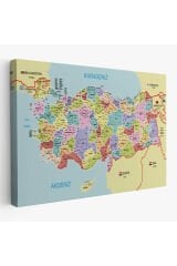 Türkiye Haritası Kanvas Tablo İl ve İlçeli Ayrıntılı Eğitici Komşulu Tablo 3011