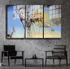 Ünlü Ressamlar ve Yapıtları Modern Yaşam Alanları İçin 3'lü Dikey Cam Tablo 268